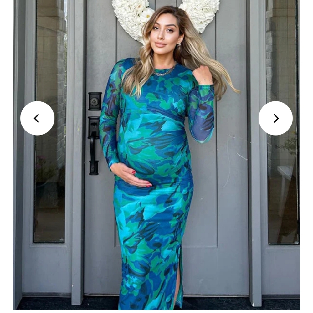 Elegant Blue Green Long Sleeve Maternity Dress